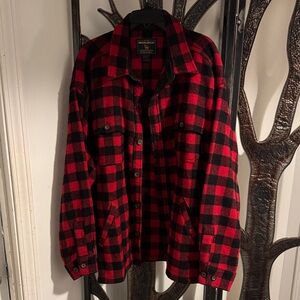 Vintage Woolrich Mens 2XL red buffalo check plaid Stag Jacket wool shirt jacket